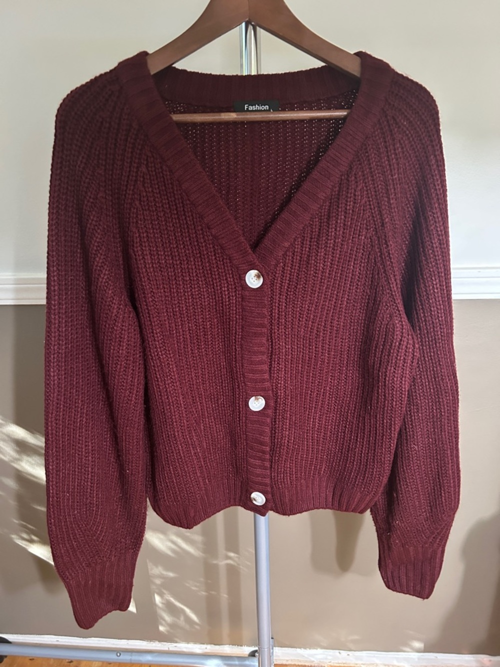 Amazon Burgundy V-Neck Button Cardigan Sweater